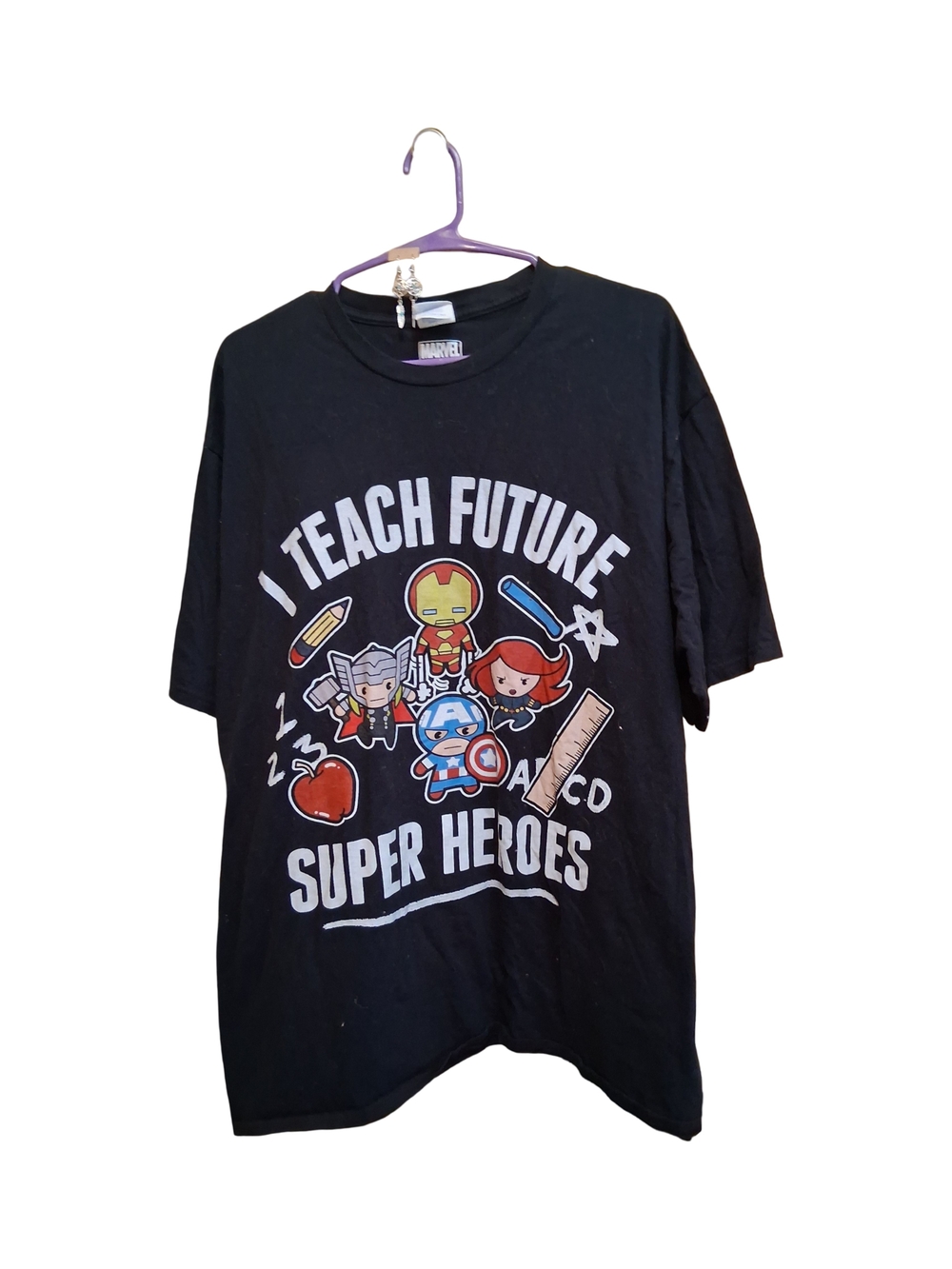 Marvel Brand Short Sleeve 'I Teach Future Super Heroes' Graphic Tee FREE Earring